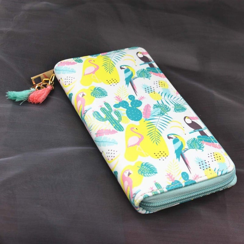 MayeBridge Timlee Cute Rainbow Unicorn Long Wallets Long Purse Flamingo Cactus Parrot Wallet for Girls Clutch(Parrot) - Image 4